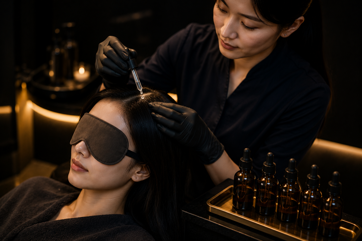 맞춤 앰플을 도포하는 두피케어
